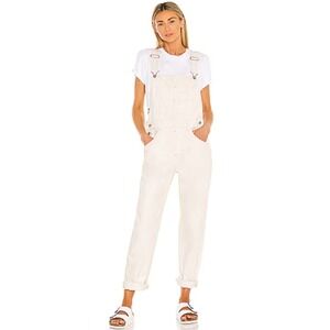 $159 NWT GOOD AMERICAN White Denim Bib Overalls Cropped Straight Leg Women 14 32